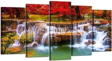 Canvas Print for Living Room Decoration Stretched 5 Panels Green Dreamlike Wa...