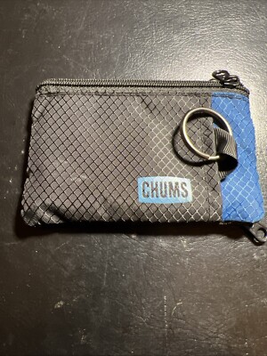 Chums Compact Surfshorts Wallet w/ Key Ring, 2 Zipper Pockets, ID Window Blue