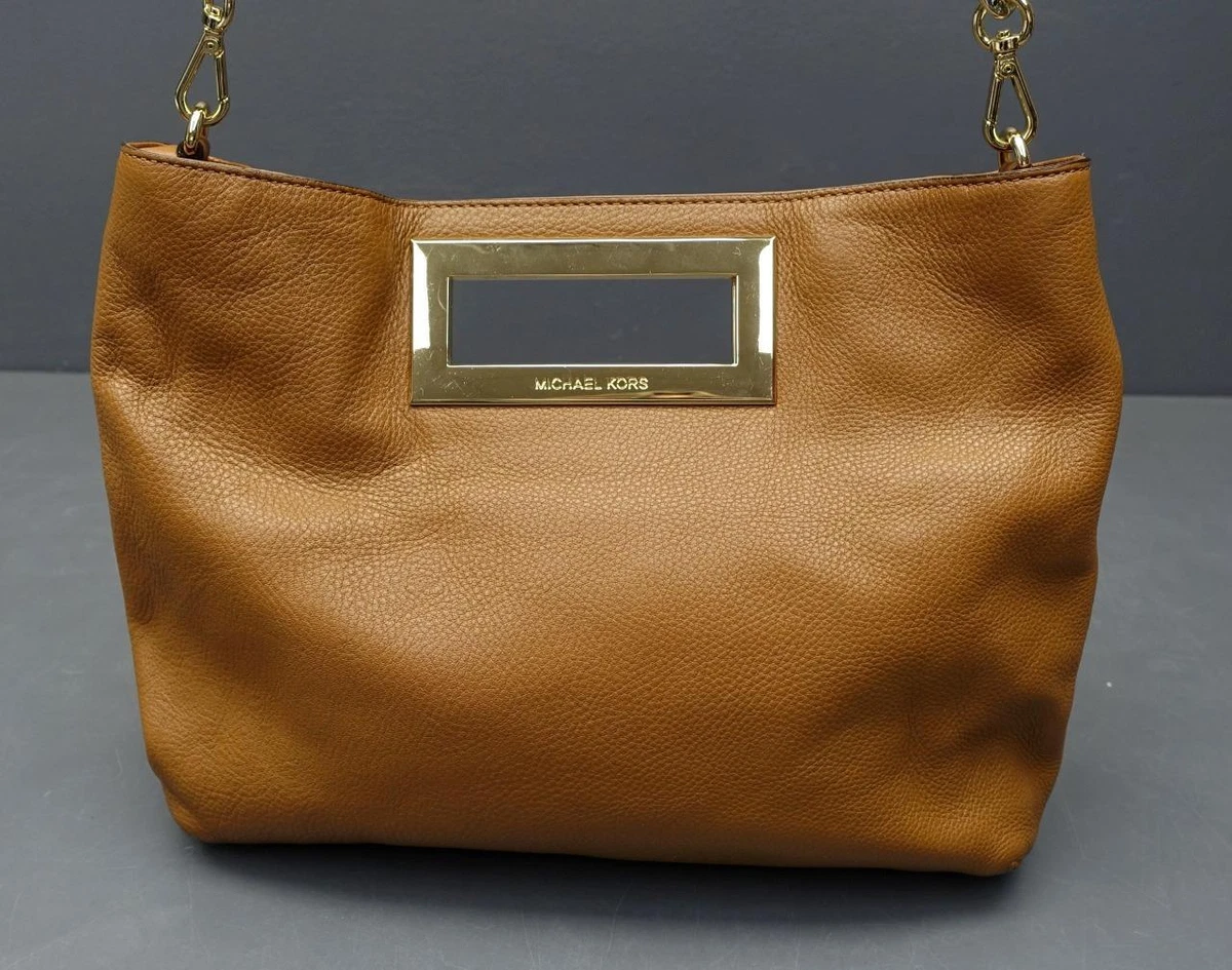 Michael Kors British Tan Leather Gold Berkley Clutch Shoulder Bag