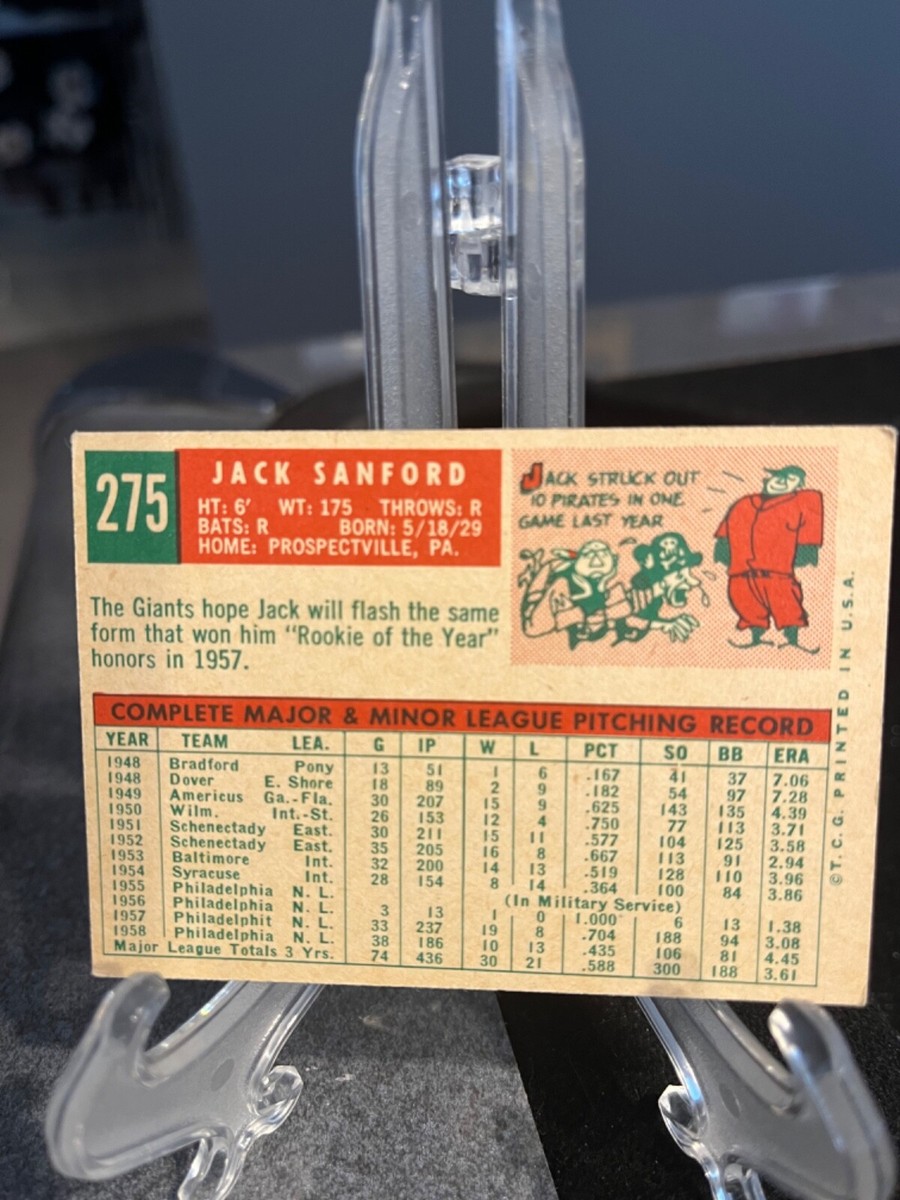Jack Sanford 1959 Topps Baseball #275 San Francisco Giants | eBay