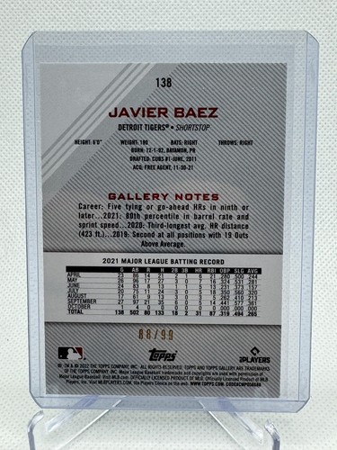 2022 Topps Gallery #138 Javier Baez Green Foil /99 - Picture 2 of 2