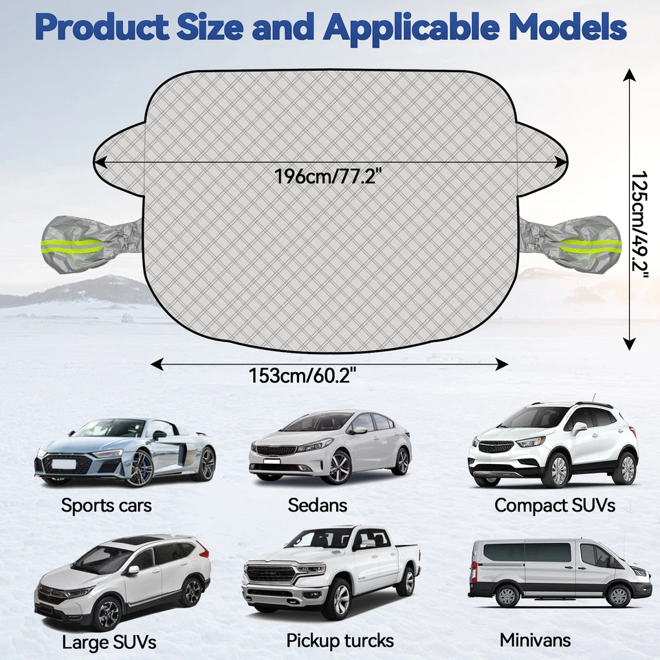 62" Car Pickup Truck EXTRA LARGE Windshield Cover Snow Ice Rain Guard Sun Shade Foto 2 de 4