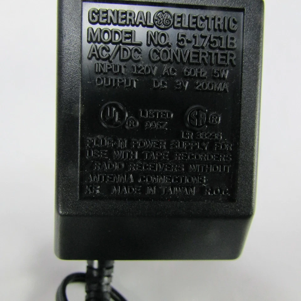 General Electric AC Adapter 5-1751B AC/DC Converter Input 120VAC 60Hz 5W - Image 3 of 3