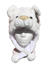 NEW ADULT ANIMAL POLAR SNOW BEAR CRITTER BEANIE TROOPER PLUSH FLEECE SKI CAP HAT
