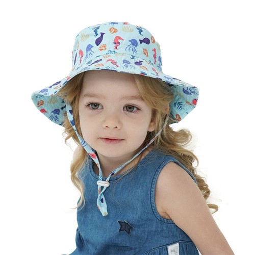 Wide Brim Beach Cap Bucket Hat with Adjustable Chin Strap Baby Sun Hat - Picture 12 of 44