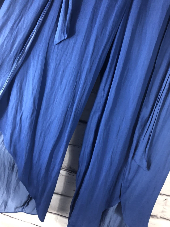 H By Halston Womens Size M Blue Flare Wrap Slit Ankle Pants Belted - Image 4 of 4