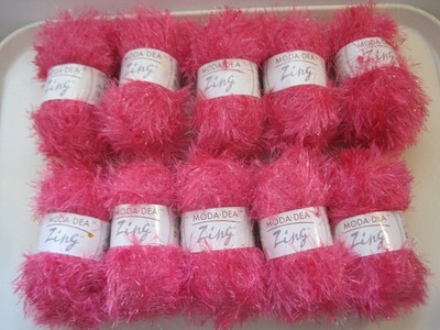 Lot of 10 Skeins Moda Dea Zing Eyelash Glittery Yarn Icy Pink Cosmo 1373 Turkey 