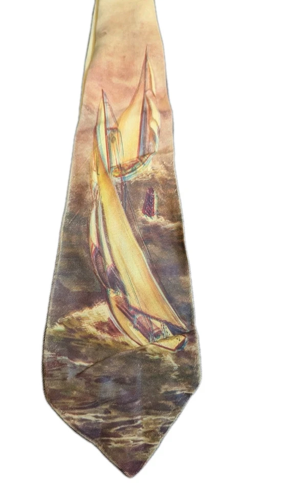 Corbata Veleros Towncraft Deluxe De Colección Años 40 Corbata Ancha 4.25x49 Dorado Marrón  Foto 2 de 4