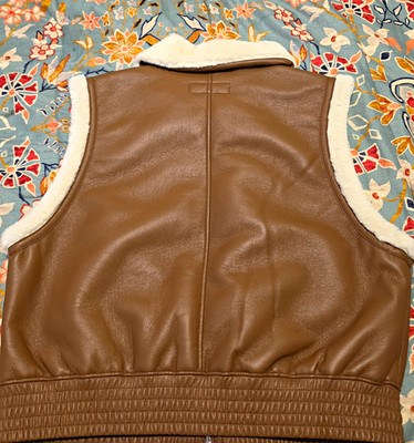 Marc New York Jeans Women's Brown Faux Leather Lined Faux Fur Trim Zip Vest L