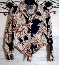 Rachel Zoe Women's  Top Size L Long Sleeve Multicolored Floral Collared Neck