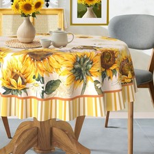 Hexagram Sunflower Tablecloth 70x70 Inch Round 70" Round ,