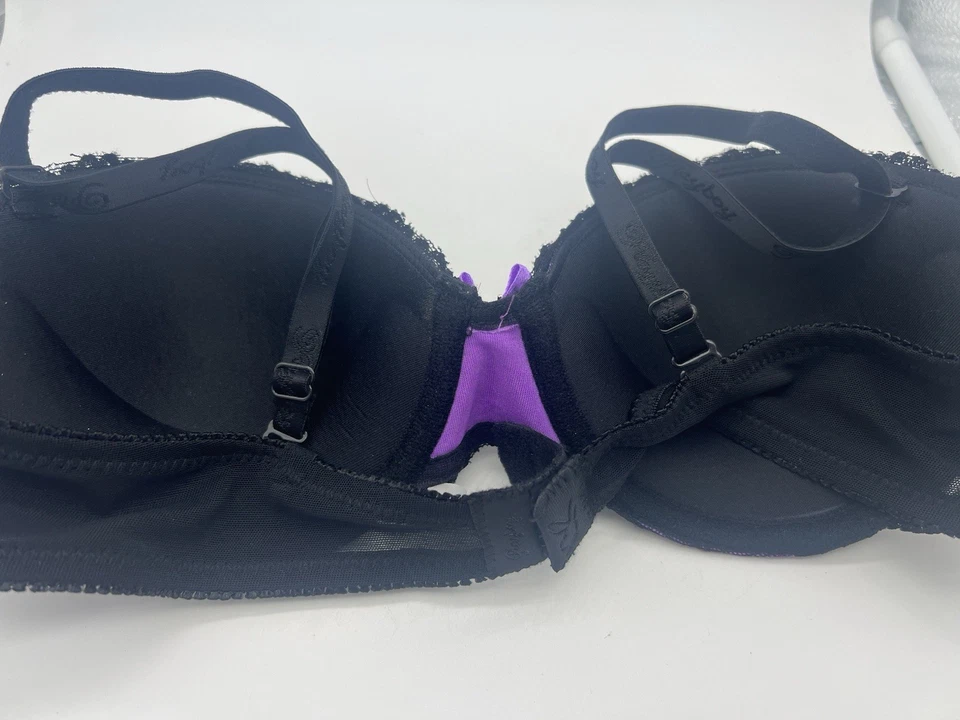 PLAYBOY BUNNY Purple 36C SEXY BLACK LACE CHARM PINK PUSH UP PAD BRA - Image 4 of 4