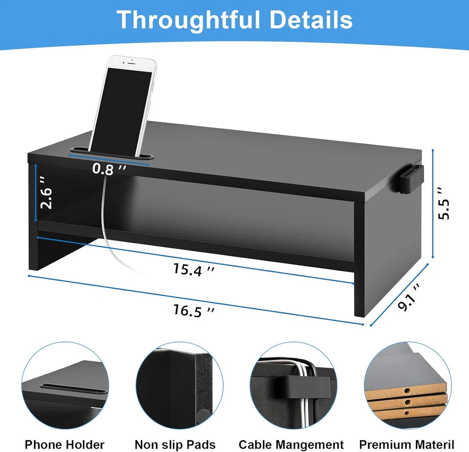 Monitor Stand Riser, 16.5 Inch 2 Tier Computer Printer Shelf Stand for Laptop Co - Image 2 of 4