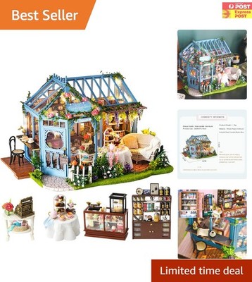 1:24 Scale DIY Rose Garden Tea House Dollhouse Kit - Includes Furniture & Music