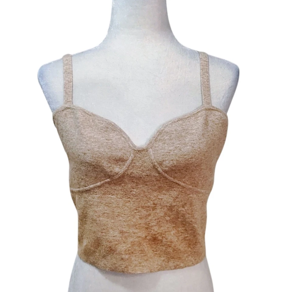 Regata Aritzia Wilfred Cashmere Blend Bustier crop top em camadas bege feminina GG - Imagem 2 de 4