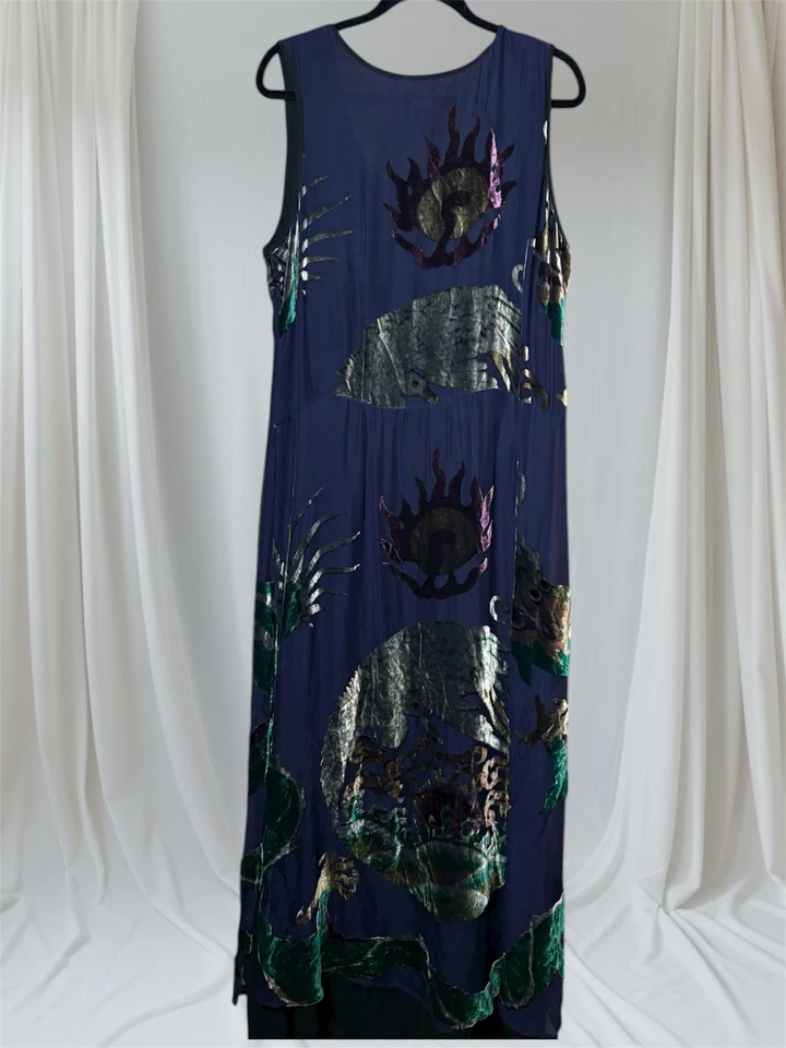 VTG 90s Citron Santa Monica  Asian Dragon Maxi Dress Sz  XL Whimsigoth Velvet - Image 2 of 4