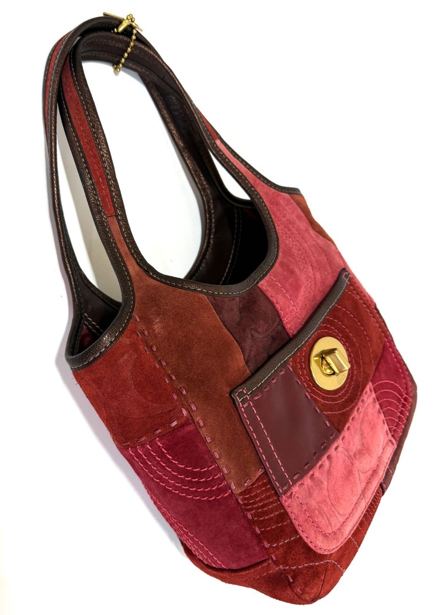 RARE COACH Y2K RED ERGO PIECED SUEDE PATCHWORK MED SHOULDER TOTE