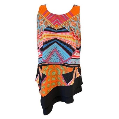 Coco Bianco Multicolor Sleeveless Asymmetrical Tunic Top or Minidress size L