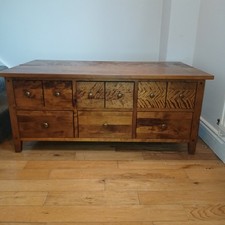 Vintage Solid Wood Coffee Table with 6 Drawers – Rustic / Farmhouse Style