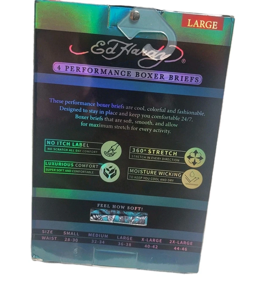Paquete de 4 calzoncillos boxer ED HARDY Performance para hombre GRANDES multicolor tatuaje calavera vanguardista Foto 2 de 4