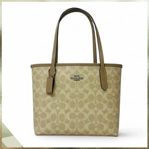 COACH CU759 [U Borsa a tracolla piccola città marrone chiaro firma tela