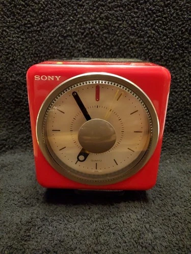 Vintage Sony FM/AM Radio Melody Alarm Clock Retro Red Cube ICF-A10W