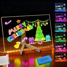 LED Light Up Message Note Board with Colors, Acrylic Dry Erase Board  7 Markers