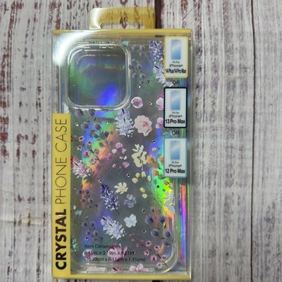 Crystal iPhone Case Floral Print Pattern Fits 14 Plus, 12, 13, 14 Pro Max Models