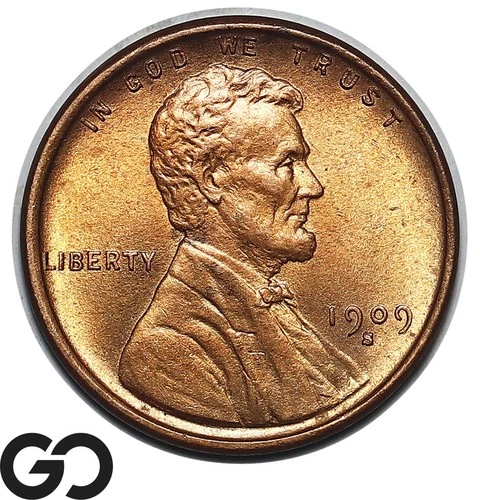 1909-S VDB Lincoln Cent Wheat Penny, Brilliant RED, Solid Gem BU++ RD Key Date!
