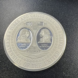 1976 Turks and Caicos Islands 20 Crowns U.S. Bi Centennial Sterling Silver!
