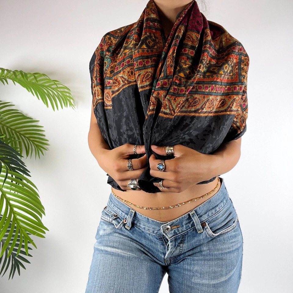 Bufanda rectangular vintage Y2K hada bohemia grunge cachemira indie hippie Foto 4 de 4