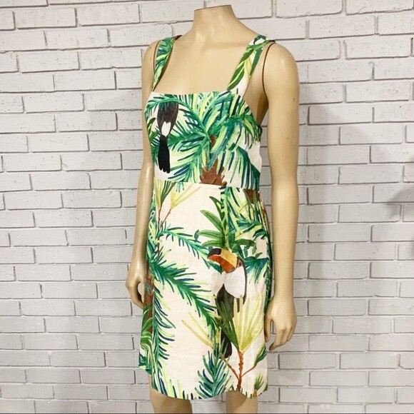 farm rio green banana linen mini dress Toucan Paradise Back Belt - Size Large product type:New In