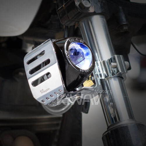 Luz de conducción antiniebla redonda lámpara cromo metal carcasa universal 20-54mm horquillas PAR - Imagen 1 de 8