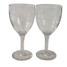 Vintage Wine Glasses Etched Clear Glass Lines Squares Geometric Stemware Modern