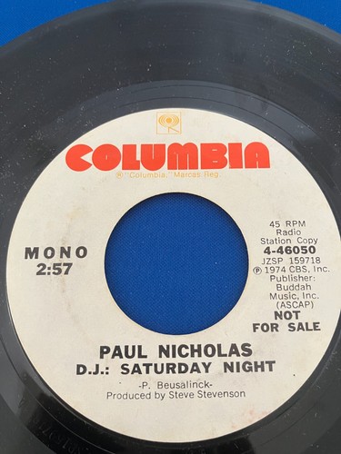 PAUL NICHOLAS - D.J.: Saturday Night Mono & Stereo PROMO Play tested VG++s - Picture 2 of 3