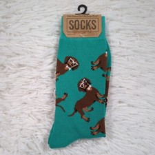 Men's Bioworld Novelty Crew Socks Green Dachshund Shoe Size 6-12 One Pair