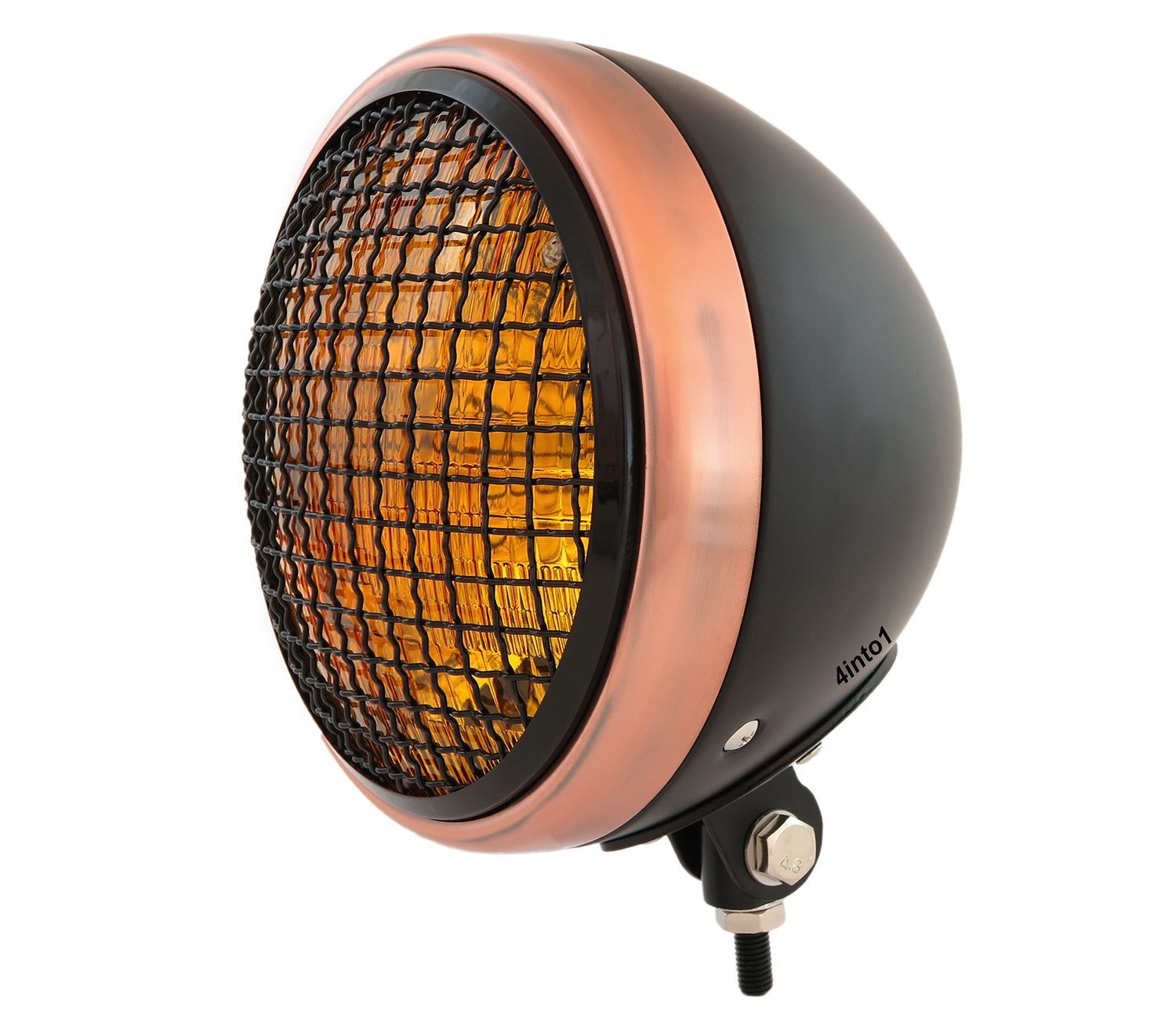 7" Custom Bottom Mount Motorcycle Headlight With Grill – Bronze / Amber H4 Halogen