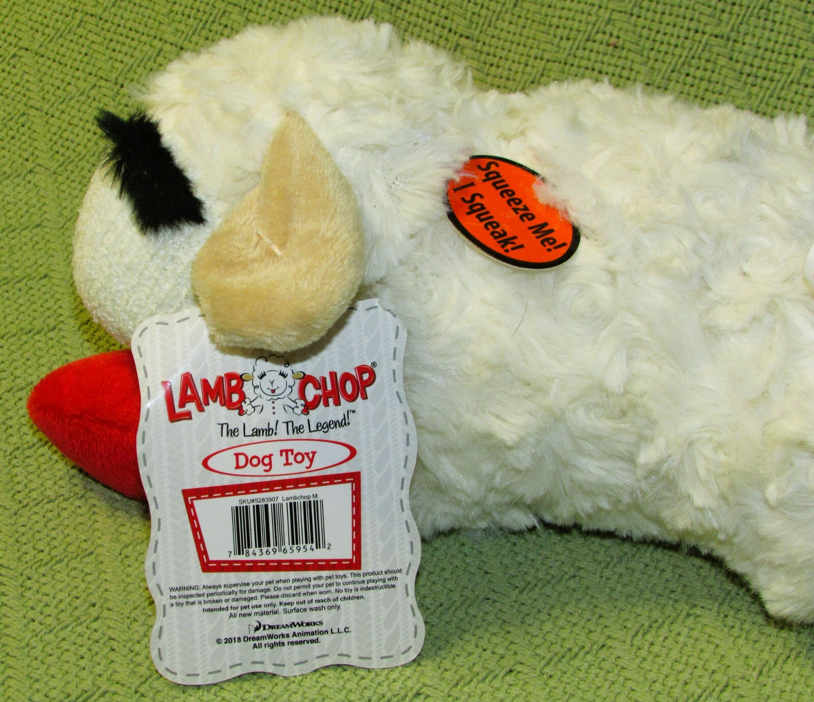 MULTIPET PLUSH LAMBCHOP SQUEAKER DOG TOY WHITE 12" STUFFED ANIMAL HANG