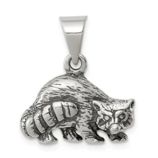 Sterling Silver Antiqued Racoon Charm Pendant Jewelry 14mm x 19mm