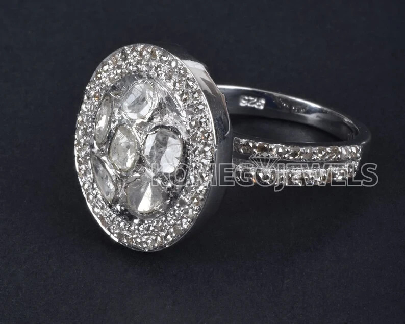 Designer Natural Polki & Pave Diamond Engagement Ring Stunning Gift for Her-image
