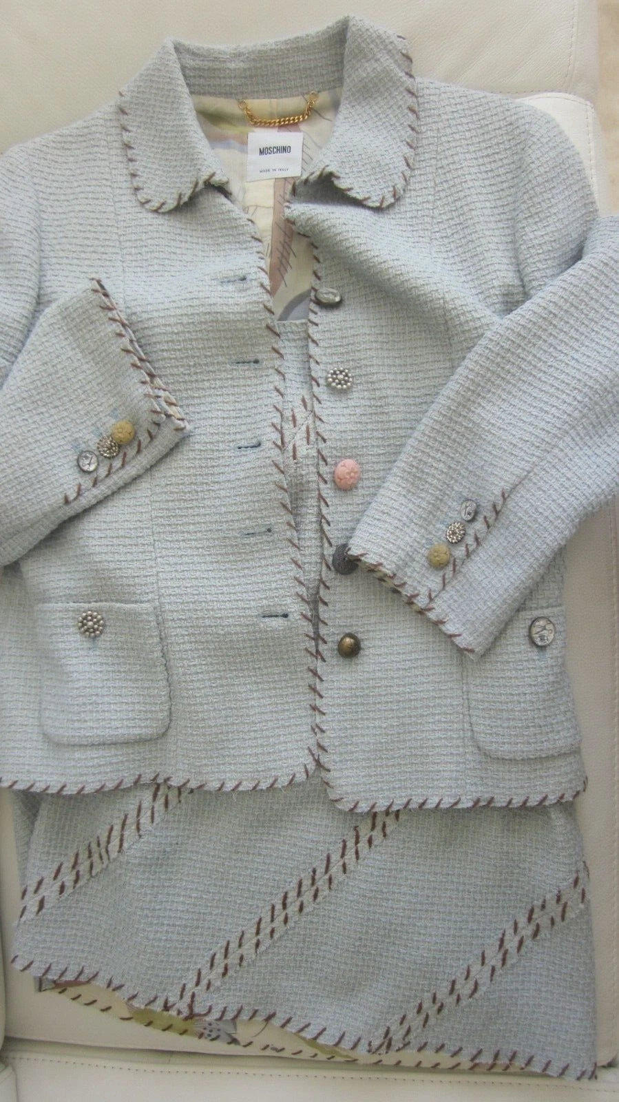 Moschino Blue Boucle' Cuciture Italiane 2 Pezzi Gonna Abito USA 10 Gonna 8