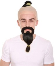 HPO Adult Men's Short Black Braided Wig with Beard and Mustache,HM-1361