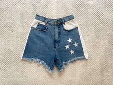 VINTAGE Distressed Blue Denim Shorts Hot Pants Cut off, White Stars, Mid Rise