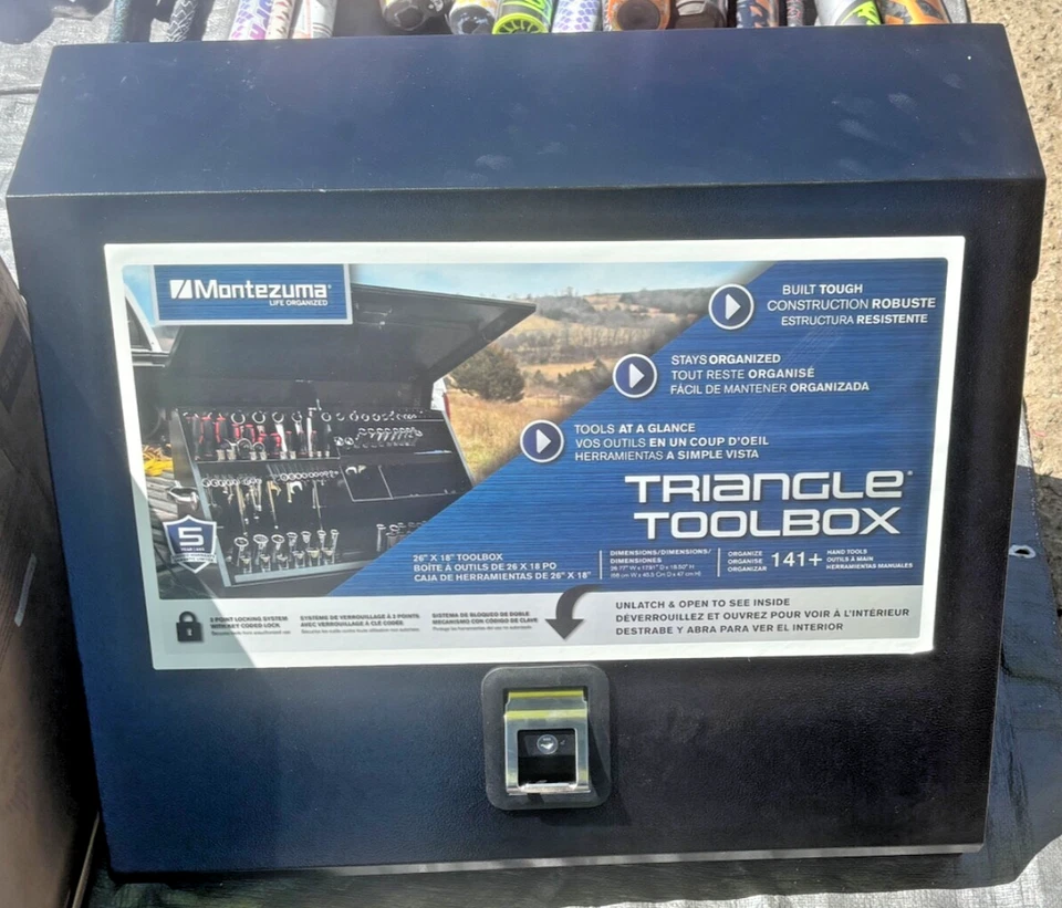 SALE!! NEW Montezuma Triangle Top Toolbox, Black, Steel, 26"W x 18"D USA MADE - Image 3 of 4