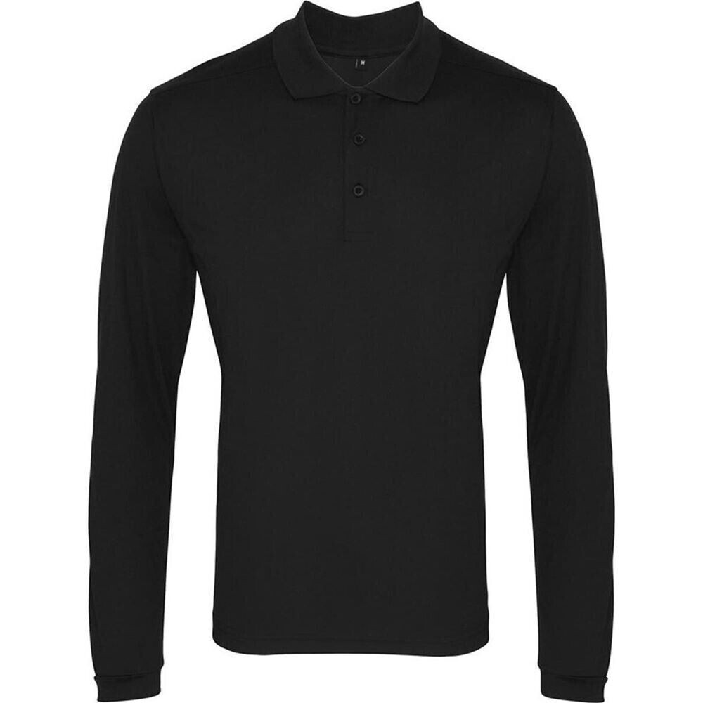 Men's Black Long Sleeve Pique Polo Shirt - Premier PR617-image