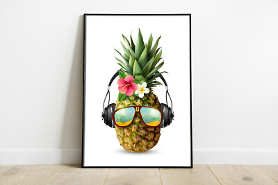 Ananas Wandbild, Aloha Ananas mit Kopfhörer Druck, Wandbild Geschenk