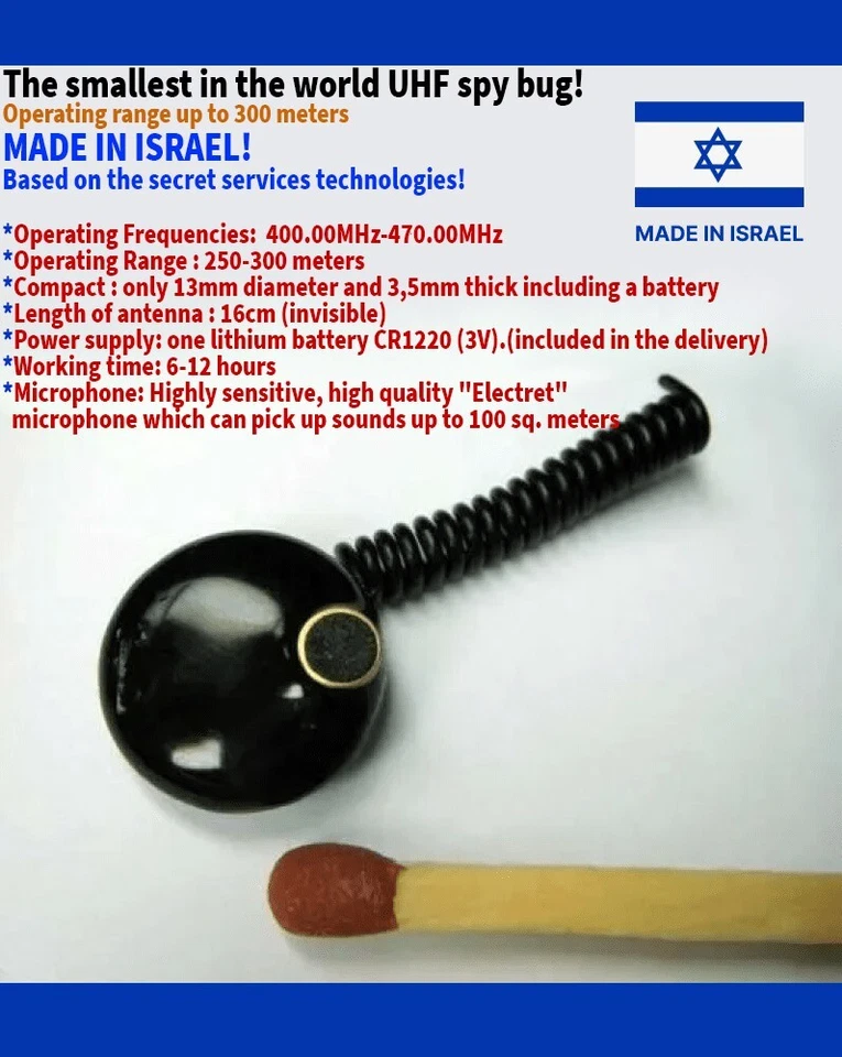 Mikrofon Spionage Abhörsender UHF 400-470MHz  Made in Israel  300metr Reichweite - Bild 3 von 4