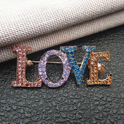 Multi-Color Crystal Rhinestone Love Fashion Brooch Pin