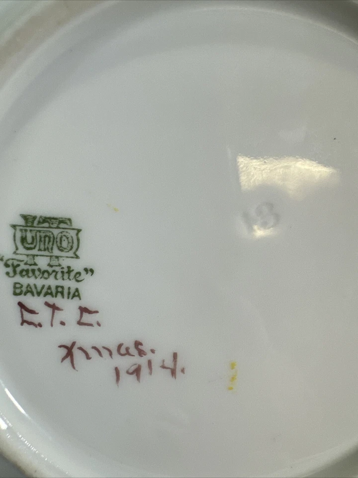 Plato antiguo IT UNO "Favorito" Baviera 5 en flores numeradas 13 principios de 1900 Foto 2 de 4