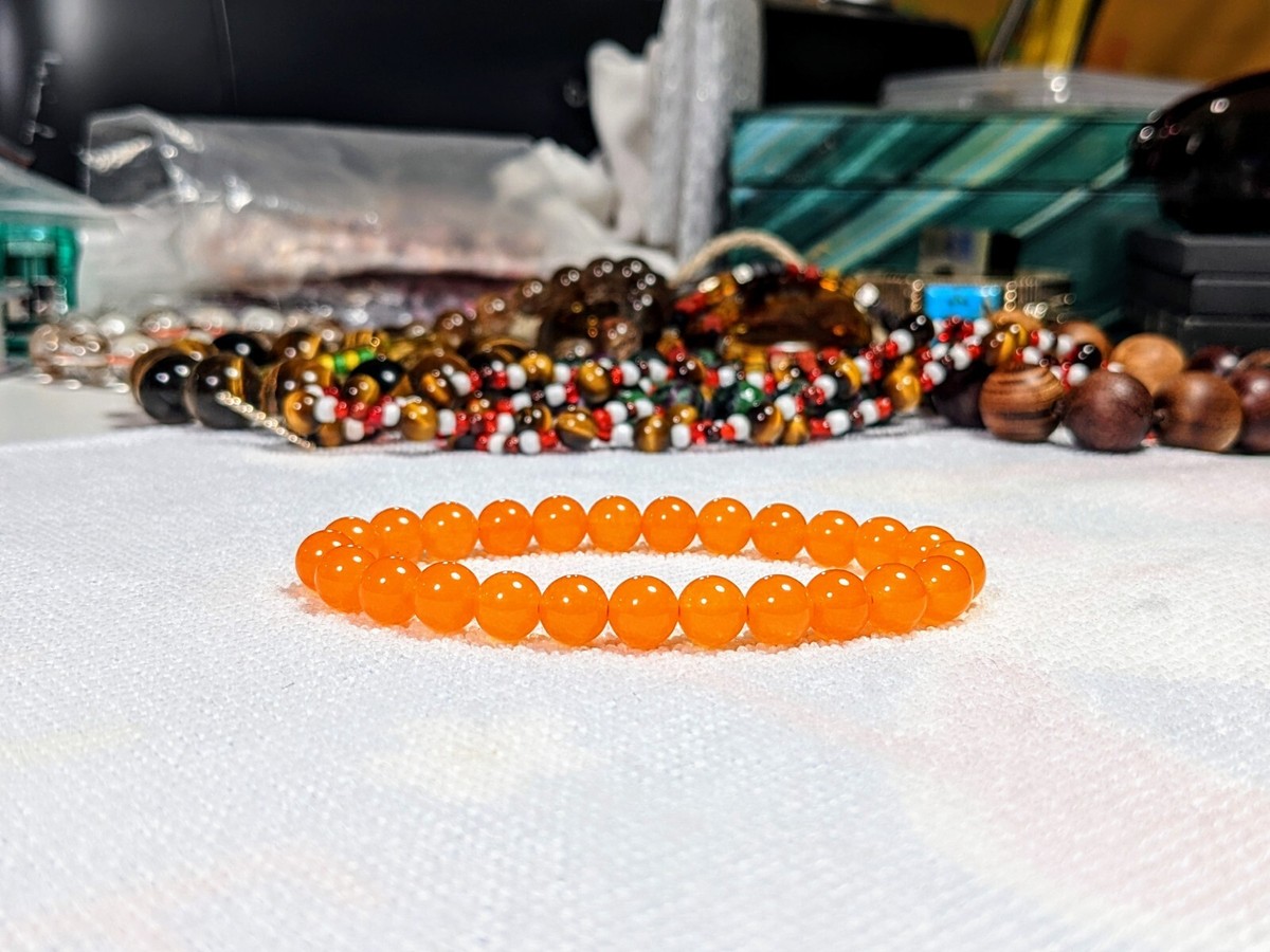 Vibrant Orange Jade bead bracelet for Men 8mm, Superior Semi